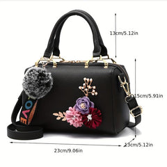 3D Flower Decor Handbag Pompom Ball Crossbody Bag Pillow Shoulder Purse