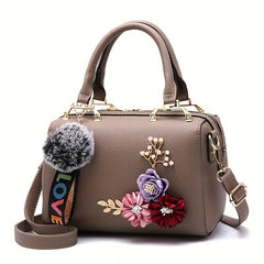 3D Flower Decor Handbag Pompom Ball Crossbody Bag Pillow Shoulder Purse