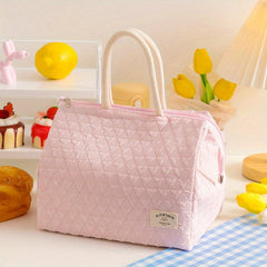 Argyle Quilted Lunch Box Bag Insulated Bento Handbags Portable Storage