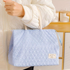 Argyle Quilted Lunch Box Bag Insulated Bento Handbags Portable Storage