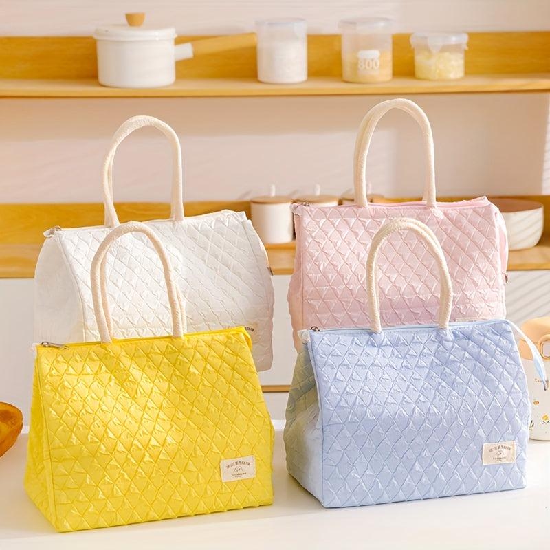 Argyle Quilted Lunch Box Bag Insulated Bento Handbags Portable Storage