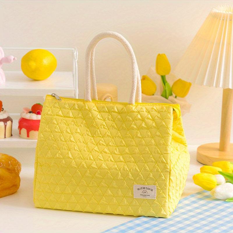 Argyle Quilted Lunch Box Bag Insulated Bento Handbags Portable Storage
