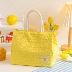 Argyle Quilted Lunch Box Bag Insulated Bento Handbags Portable Storage