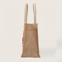 Sequin Decor Burlap Satchel Bag Top Handles Versatile Handbag