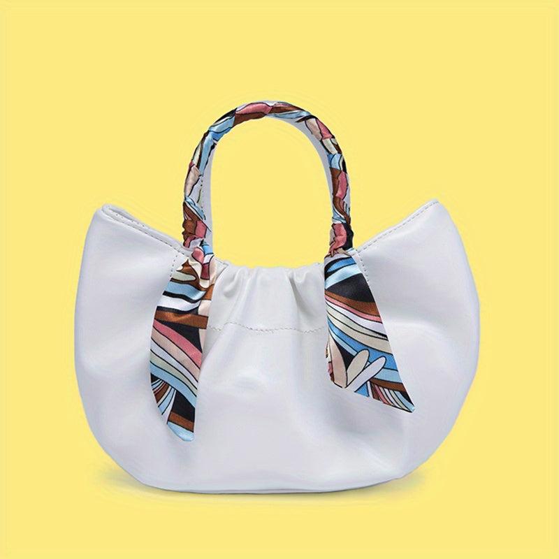Ruched Satchel Bag Leather Handbag with Scarf Decor