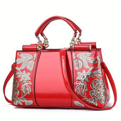 Sequin Decor Handbag PU Leather Crossbody Bag Women's Top Handle Purse
