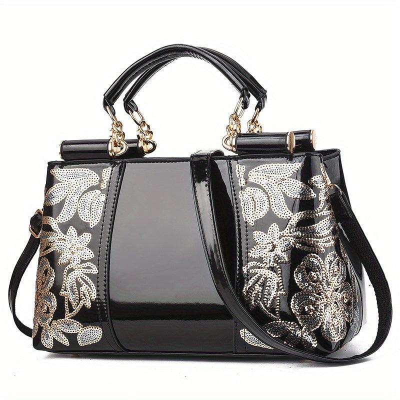 Sequin Decor Handbag PU Leather Crossbody Bag Women's Top Handle Purse