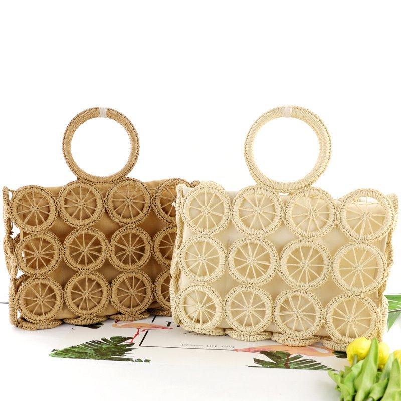 Straw Woven Beach Handbag Square Drawstring Bag Women's Summer Essentials