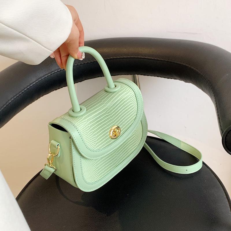 Crocodile Embossed Flap Saddle Bag Twist Lock Shoulder Bag