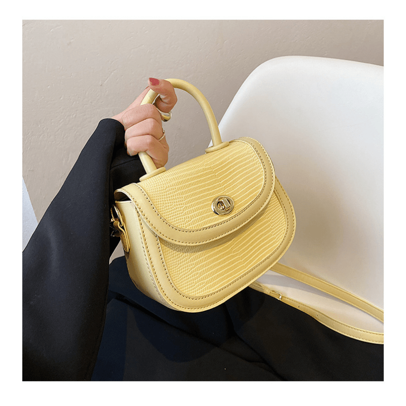 Crocodile Embossed Flap Saddle Bag Twist Lock Shoulder Bag