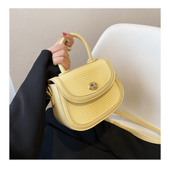 Crocodile Embossed Flap Saddle Bag Twist Lock Shoulder Bag