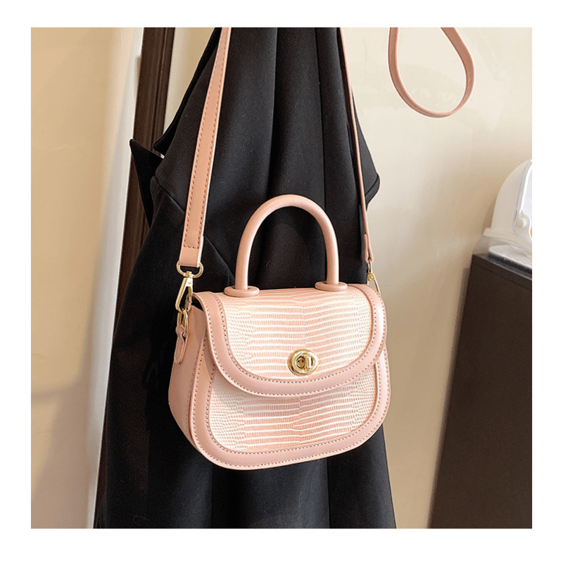 Crocodile Embossed Flap Saddle Bag Twist Lock Shoulder Bag