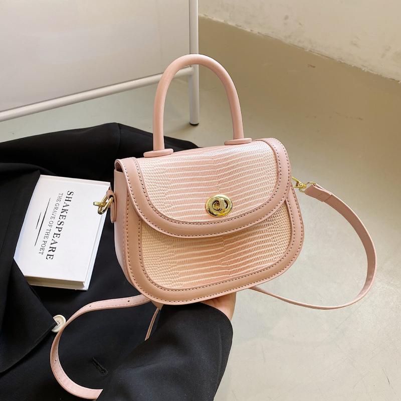 Crocodile Embossed Flap Saddle Bag Twist Lock Shoulder Bag