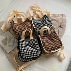 Houndstooth Canvas Crossbody Bag Satchel Purse For Women