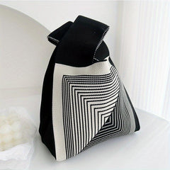 Colorblock Knitted Woolen Hobo Bag Geometric Pattern Tote