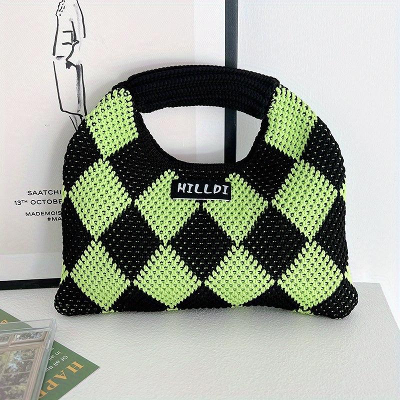 Argyle Pattern Crochet Bag Knitted Handbag Clutch Purse