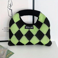 Argyle Pattern Crochet Bag Knitted Handbag Clutch Purse