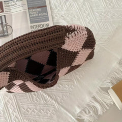 Argyle Pattern Crochet Bag Knitted Handbag Clutch Purse