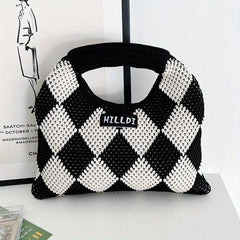 Argyle Pattern Crochet Bag Knitted Handbag Clutch Purse