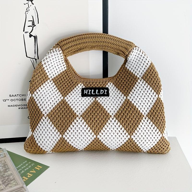 Argyle Pattern Crochet Bag Knitted Handbag Clutch Purse