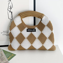 Argyle Pattern Crochet Bag Knitted Handbag Clutch Purse