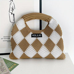 Argyle Pattern Crochet Bag Knitted Handbag Clutch Purse