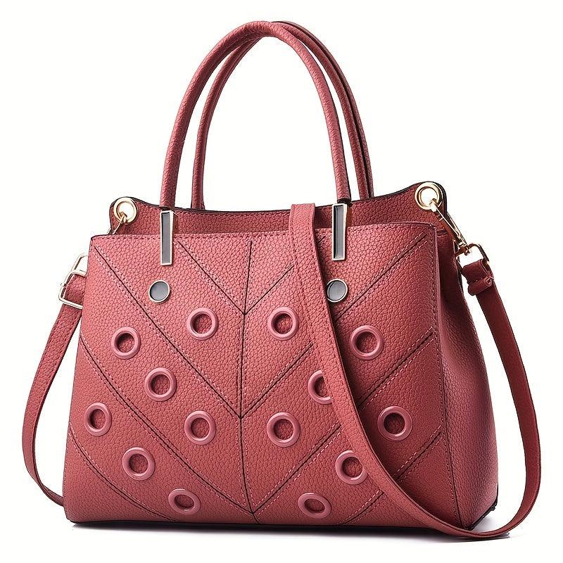 Metal Hole Decor Stitch Detail Crossbody Bag Top Handle Purse