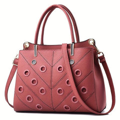Metal Hole Decor Stitch Detail Crossbody Bag Top Handle Purse