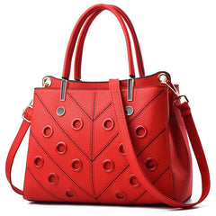 Metal Hole Decor Stitch Detail Crossbody Bag Top Handle Purse