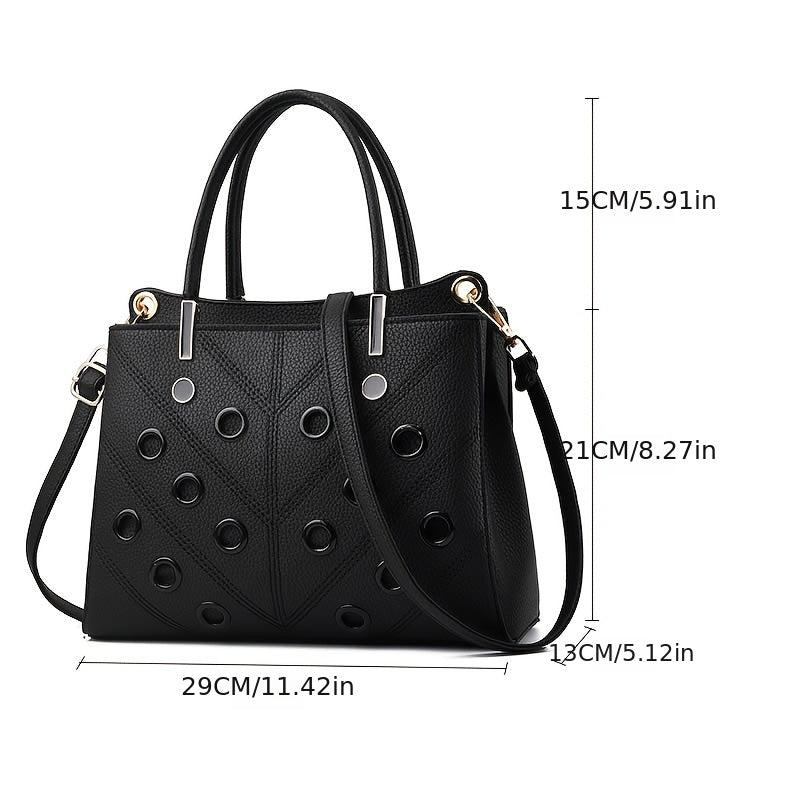 Metal Hole Decor Stitch Detail Crossbody Bag Top Handle Purse