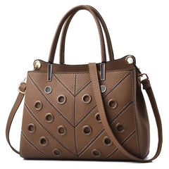 Metal Hole Decor Stitch Detail Crossbody Bag Top Handle Purse