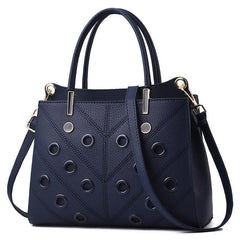 Metal Hole Decor Stitch Detail Crossbody Bag Top Handle Purse