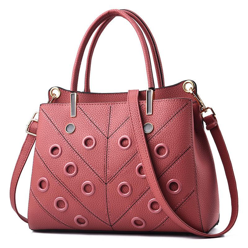 Metal Hole Decor Stitch Detail Crossbody Bag Top Handle Purse