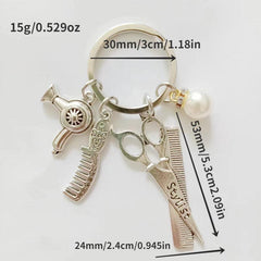Y2K Barber Hair Driver Scissors Keychain Retro Metal Key Ring Bag Charm Jewelry