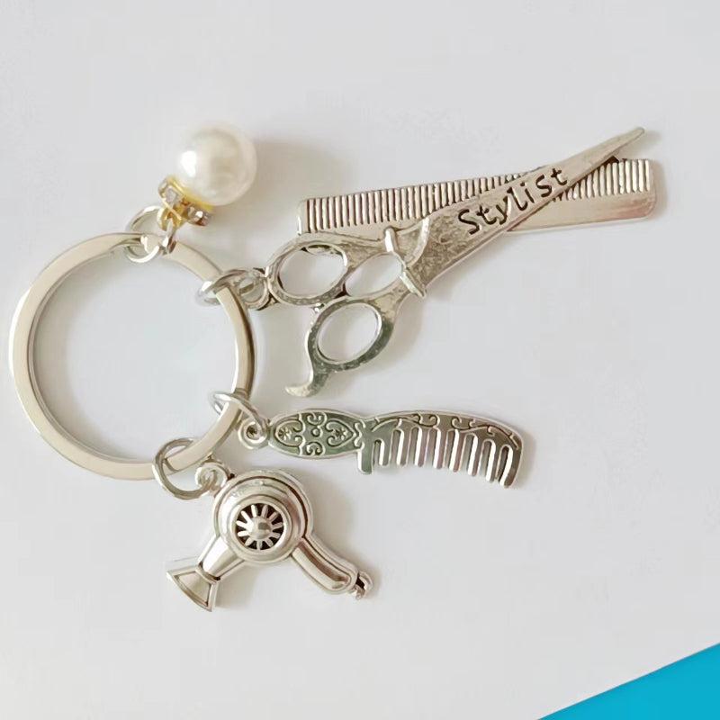 Y2K Barber Hair Driver Scissors Keychain Retro Metal Key Ring Bag Charm Jewelry
