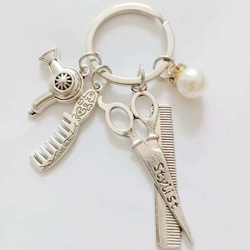 Y2K Barber Hair Driver Scissors Keychain Retro Metal Key Ring Bag Charm Jewelry