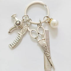 Y2K Barber Hair Driver Scissors Keychain Retro Metal Key Ring Bag Charm Jewelry