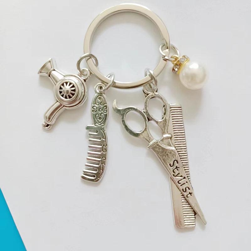 Y2K Barber Hair Driver Scissors Keychain Retro Metal Key Ring Bag Charm Jewelry