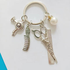 Y2K Barber Hair Driver Scissors Keychain Retro Metal Key Ring Bag Charm Jewelry