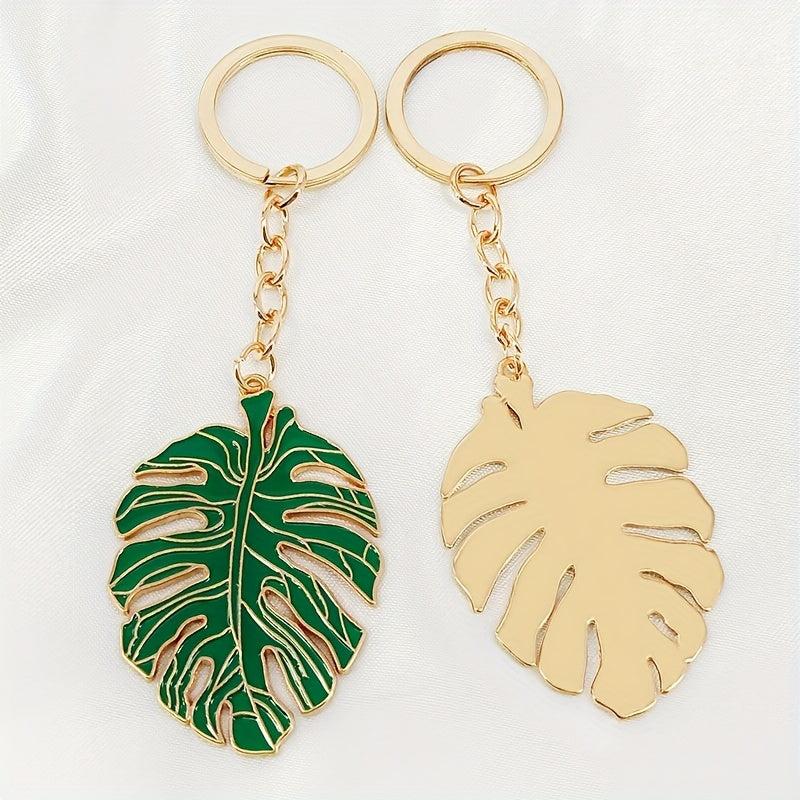 Monstera Leaf Keychain Metal Key Ring Purse Bag Car Key Accessory