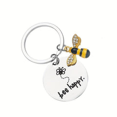 Bee Happy Keychain For Women Inspirational Jewelry For Birthday Christmas