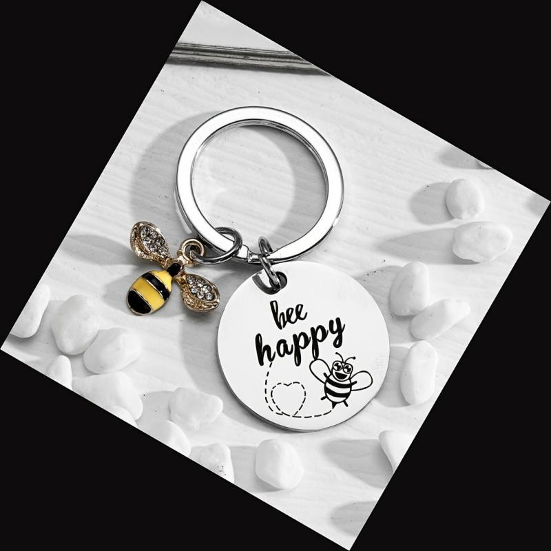 Bee Happy Keychain For Women Inspirational Jewelry For Birthday Christmas