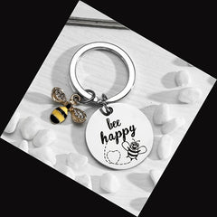 Bee Happy Keychain For Women Inspirational Jewelry For Birthday Christmas
