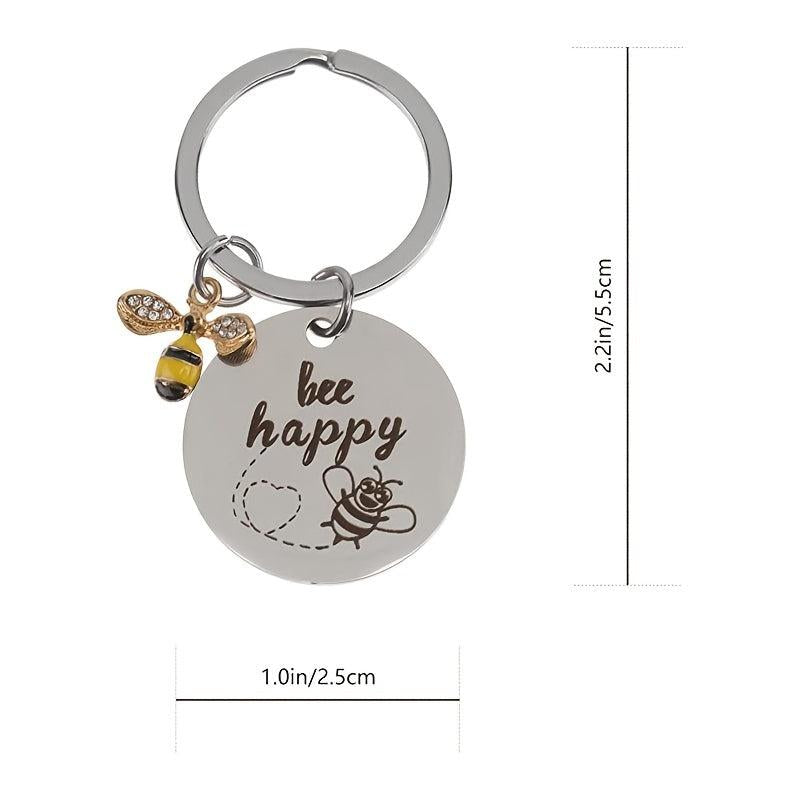 Bee Happy Keychain For Women Inspirational Jewelry For Birthday Christmas