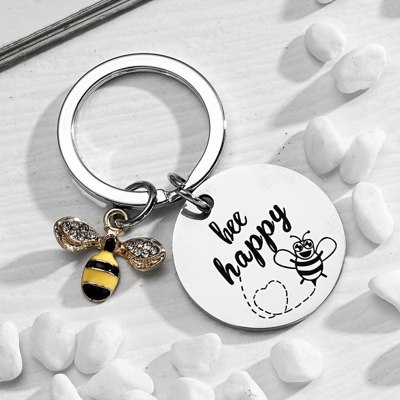 Bee Happy Keychain For Women Inspirational Jewelry For Birthday Christmas