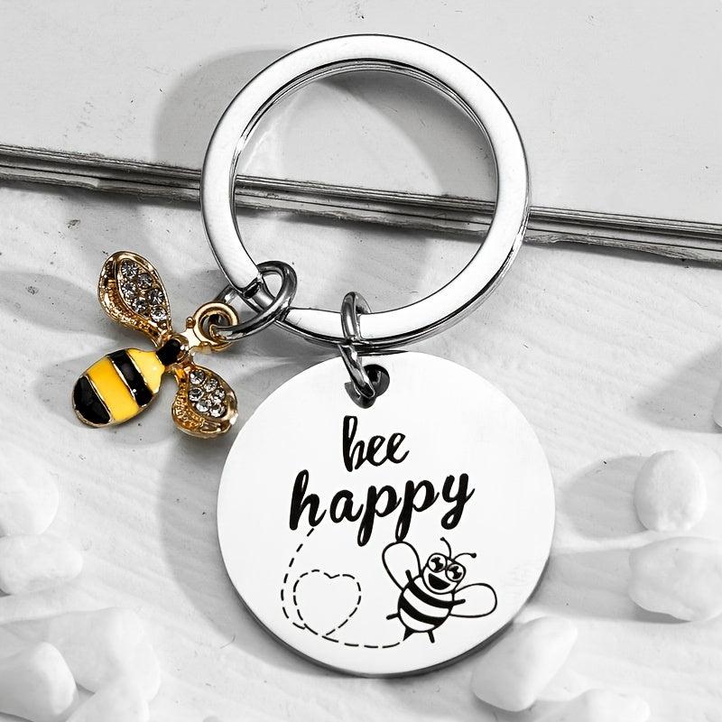Bee Happy Keychain For Women Inspirational Jewelry For Birthday Christmas