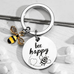 Bee Happy Keychain For Women Inspirational Jewelry For Birthday Christmas