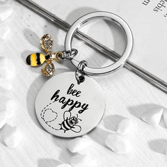 Bee Happy Keychain For Women Inspirational Jewelry For Birthday Christmas