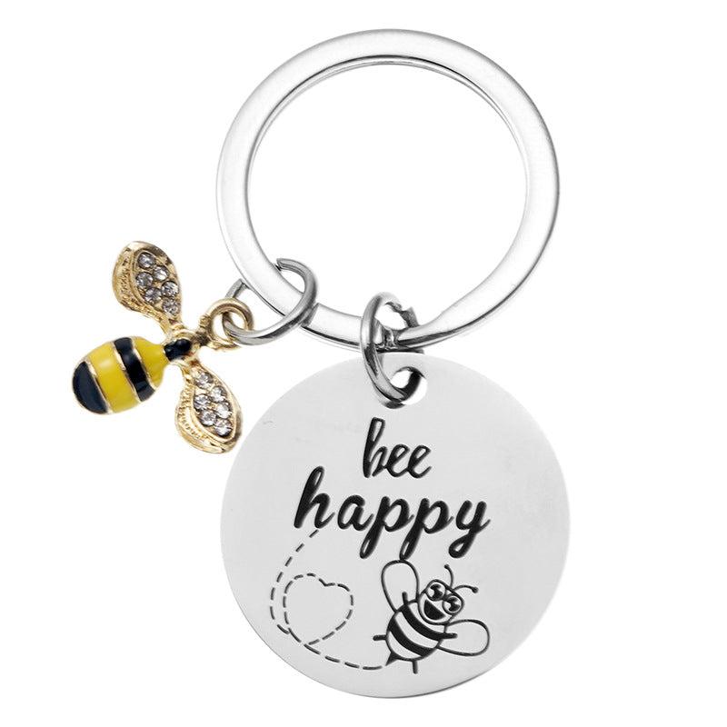 Bee Happy Keychain For Women Inspirational Jewelry For Birthday Christmas