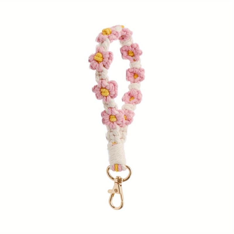 Boho Daisy Crochet Flower Bracelet Keychain Bag Charm
